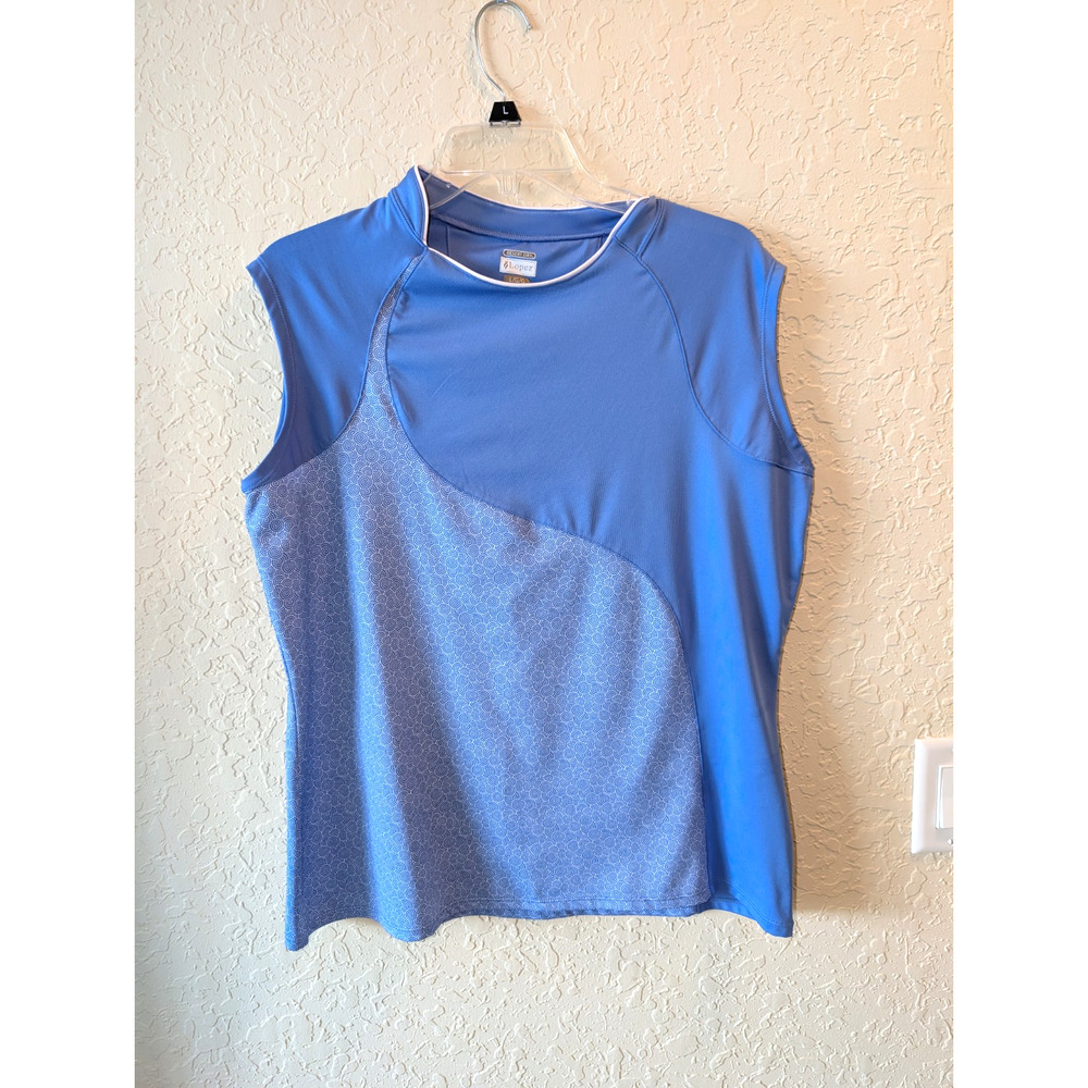 Nancy Lopez Womens Golf Shirt Blue Size L Desert Dry Moisture Wicking Sleeveless